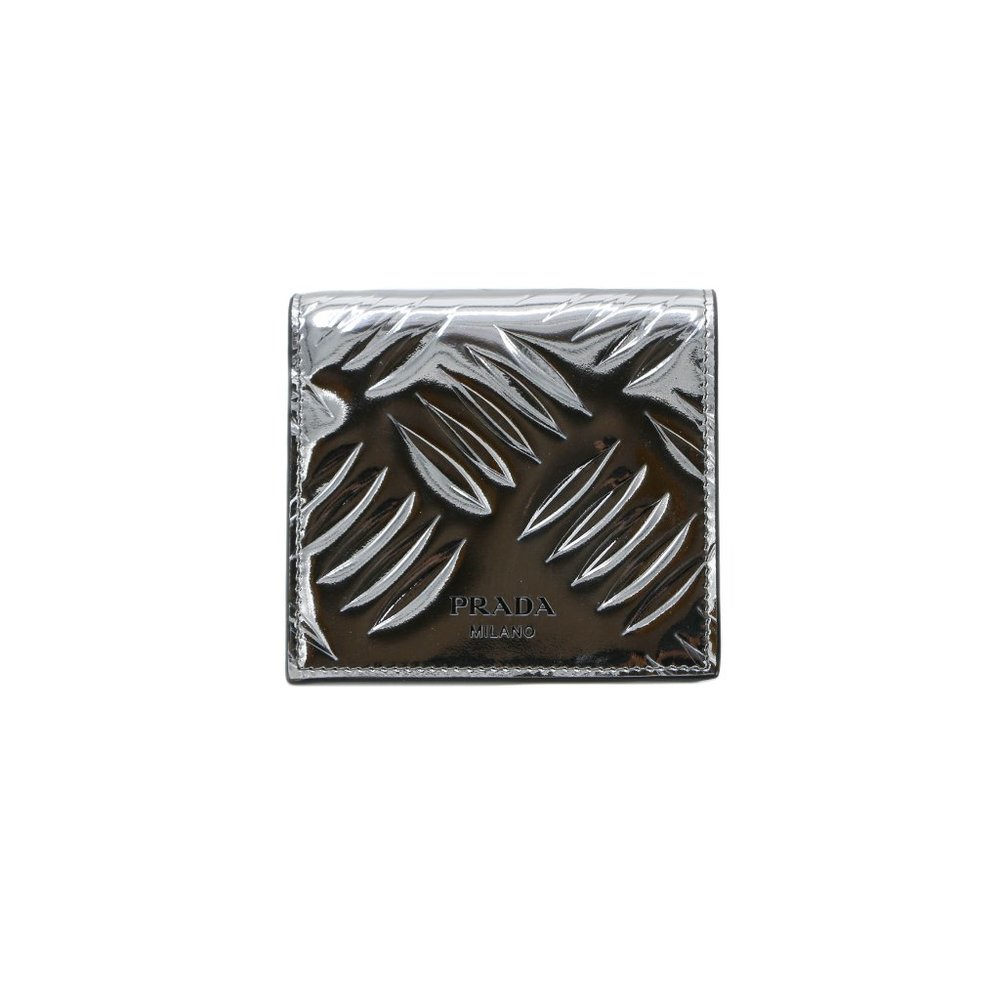 13249 - Prada - Street Style Plain Leather Folding Wallet Silver